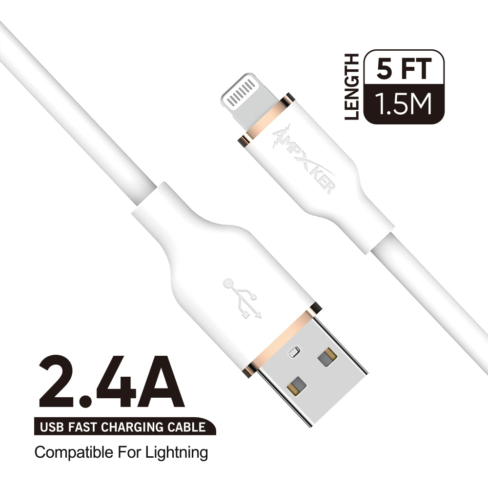 5-Foot Length USB Fast Charging Data Cable USB-A to Lightning (MFI Certified)